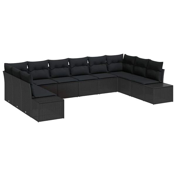 vidaXL Gartensofa-set mit Kissen 10 pcs Schwarz Poly-Rattan