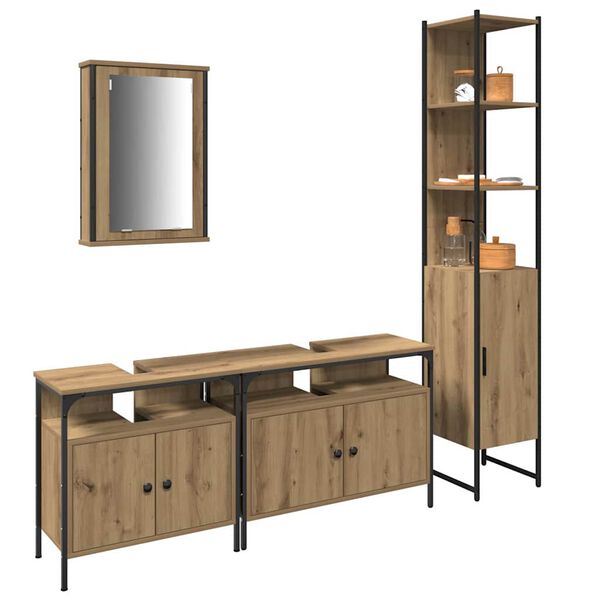 vidaXL Badezimmerm&ouml;bel-Set mit Regal 4 pcs Artisan-Eiche Holzwerkstoff