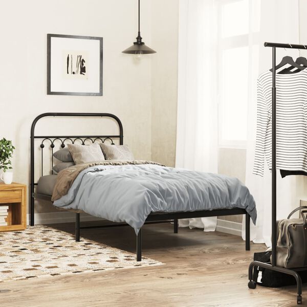 vidaXL Bettgestell mit Kopfteil Metall Schwarz 90x190 cm