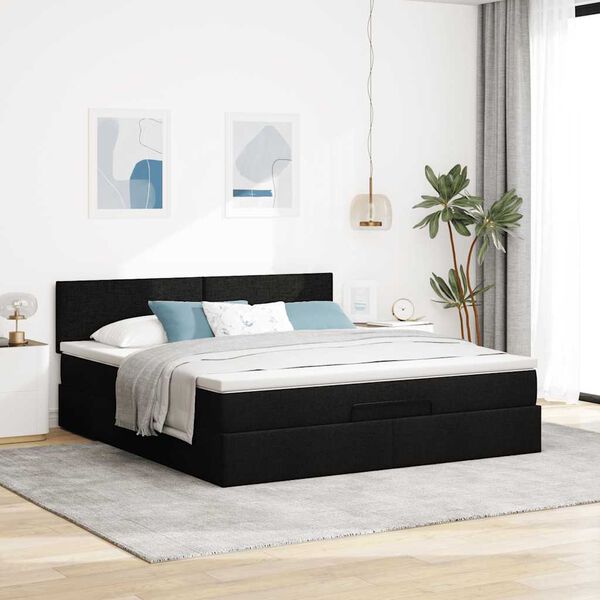 vidaXL Ottoman-Bett mit Matratze Schwarz 160x200 cm Stoff