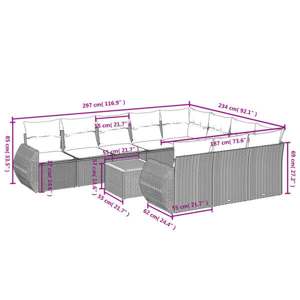 vidaXL 11-tlg. Garten-Sofagarnitur mit Kissen Beige Poly Rattan