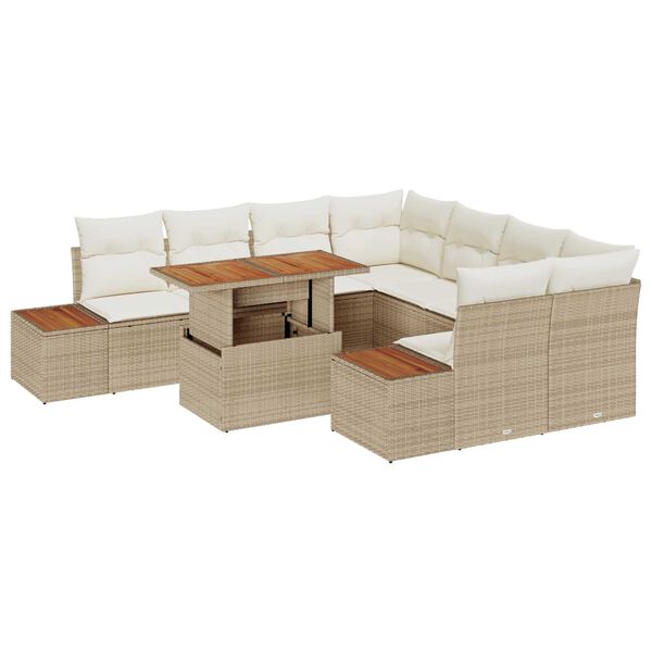vidaXL Garten-Sofa-Set mit Speicher 9 pcs Beige Poly Rattan