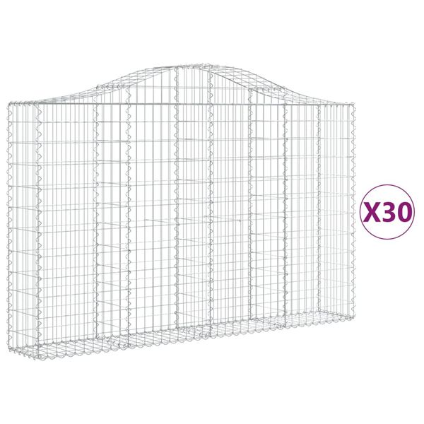 vidaXL Gabionen mit Hochbogen 30Stk. 200x30x120/140cm Verzinktes Eisen