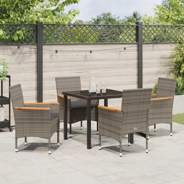 vidaXL Garten Essgruppe mit Kissen 5 pcs Grau Poly-Rattan