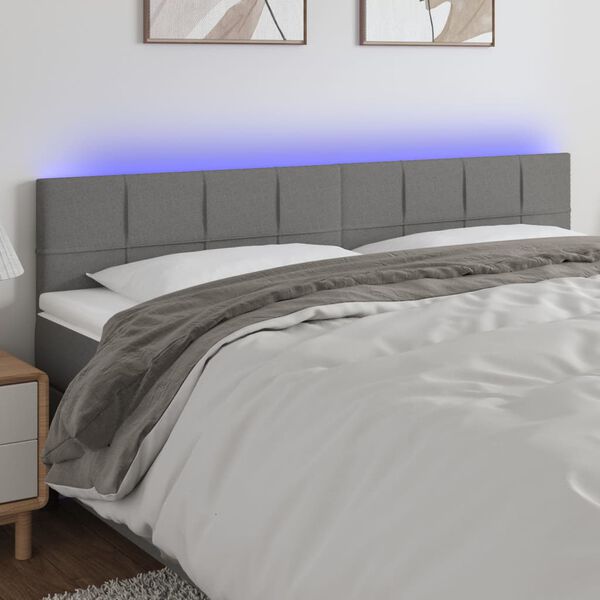 vidaXL LED Kopfteil Dunkelgrau 160x5x78/88 cm Stoff