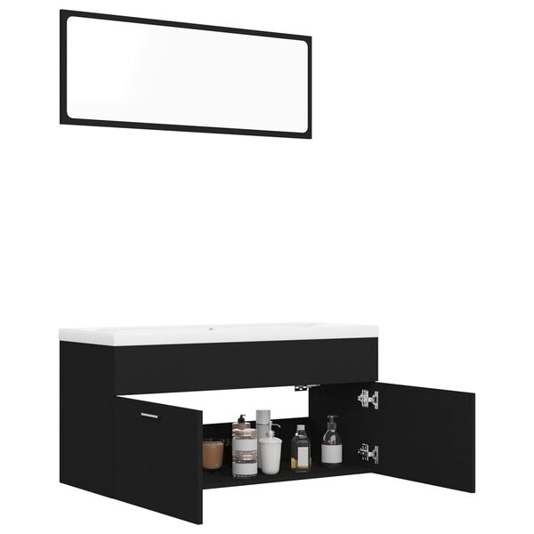 vidaXL Badm&ouml;bel-Set Schwarz Holzwerkstoff