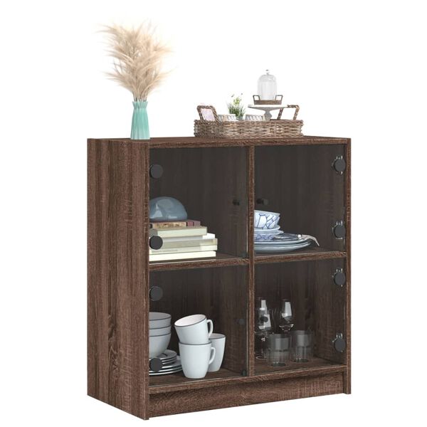 vidaXL Beistellschrank mit Glast&uuml;ren Braun Eichen-Optik 68x37x75,5 cm