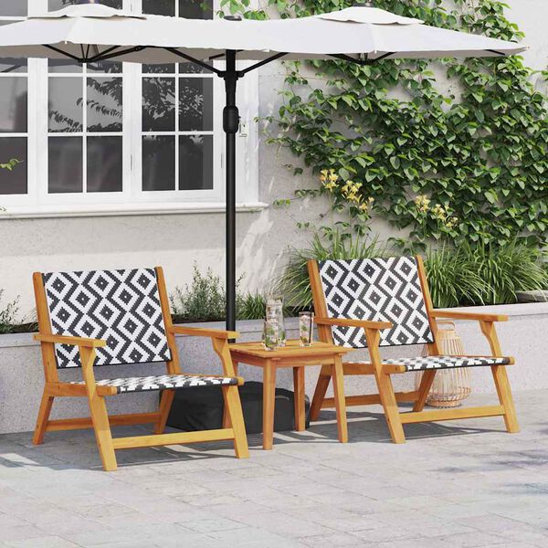 vidaXL Gartenst&uuml;hle mit Tisch 3 pcs Schwarz und Wei&szlig; Massivholz Akazie