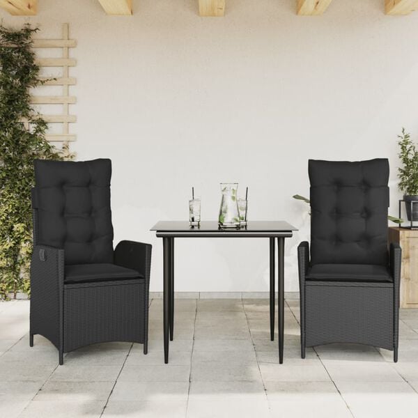 vidaXL 5-tlg. Garten-Essgruppe mit Kissen Schwarz Poly Rattan