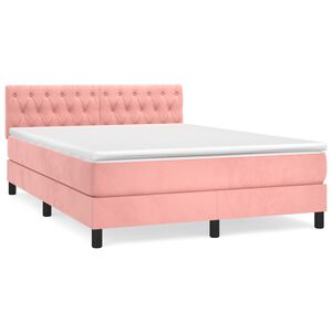 vidaXL Boxspringbett mit Matratze Rosa 140x200 cm Samt