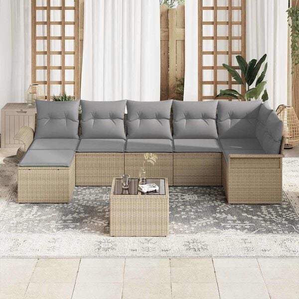 vidaXL Gartensofa-set mit Kissen 8 pcs Beige Poly-Rattan