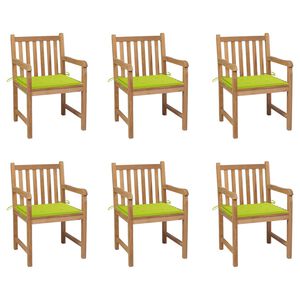 vidaXL Gartenst&uuml;hle 6 Stk. mit Hellgr&uuml;nen Kissen Massivholz Teak
