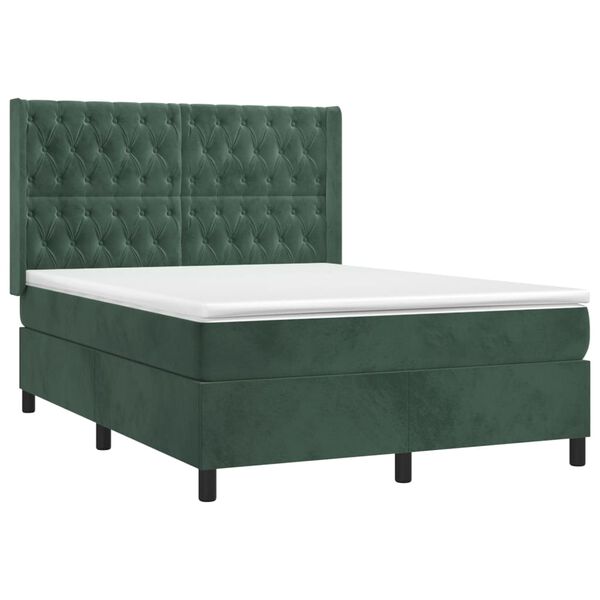 vidaXL Boxspringbett mit Matratze & LED Dunkelgr&uuml;n 140x190 cm Samt
