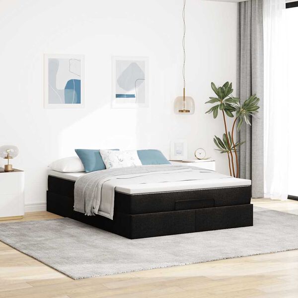 vidaXL Ottoman-Bett mit Matratze Schwarz 140x190 cm Stoff