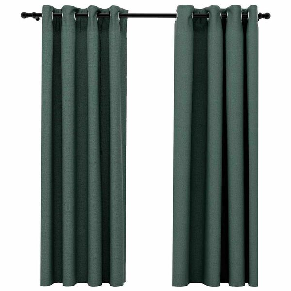 vidaXL Verdunkelungsvorh&auml;nge &Ouml;sen Leinenoptik 2 Stk. Gr&uuml;n 140x175 cm