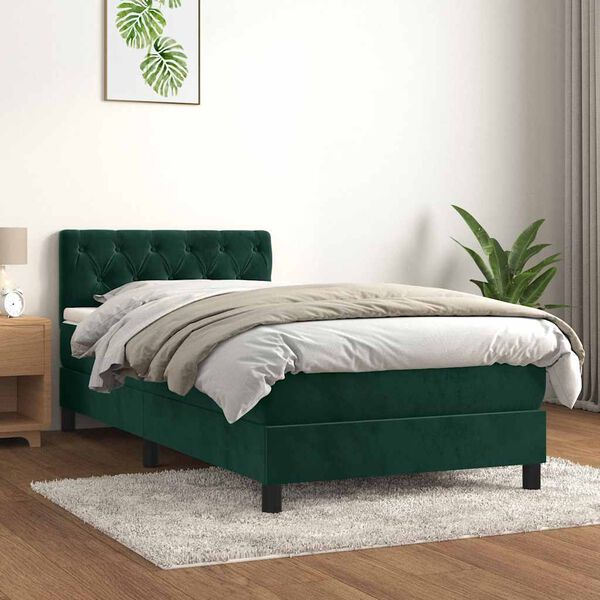 vidaXL Boxspringbett mit Matratze Dunkelgr&uuml;n 100x200 cm Samt
