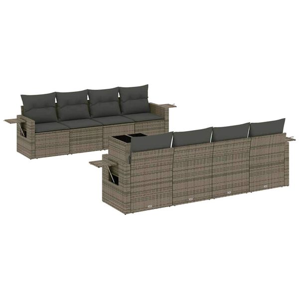 vidaXL 9-tlg. Garten-Sofagarnitur mit Kissen Hellgrau Poly Rattan