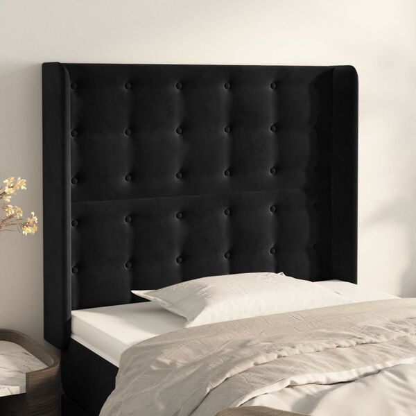 vidaXL Kopfteil mit Ohren Schwarz 93x16x118/128 cm Samt