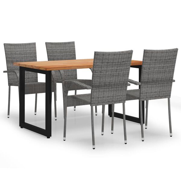 vidaXL 5-tlg. Garten-Essgruppe Poly Rattan Grau