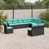 vidaXL 10-teiliges Gartensofa-Set mit Kissen, schwarzes Polyrattan