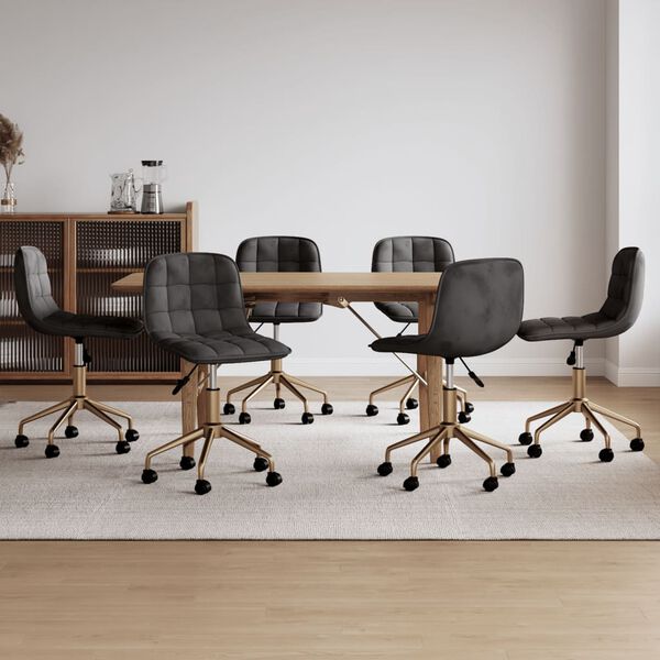 vidaXL Esszimmerst&uuml;hle 6 Stk. Drehbar Dunkelgrau Samt
