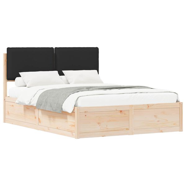 vidaXL Bettgestell mit gepolstertem Kopfteil Schwarz 135 x 190 cm