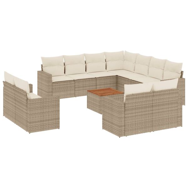 vidaXL 12-tlg. Garten-Sofagarnitur mit Kissen Beige Poly Rattan