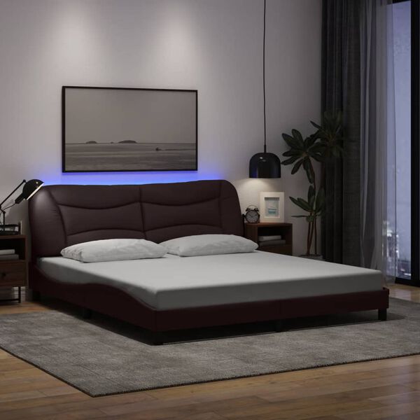 vidaXL Bettgestell mit LED ohne Matratze "Hvar" Dunkelbraun 180x200 cm Stoff