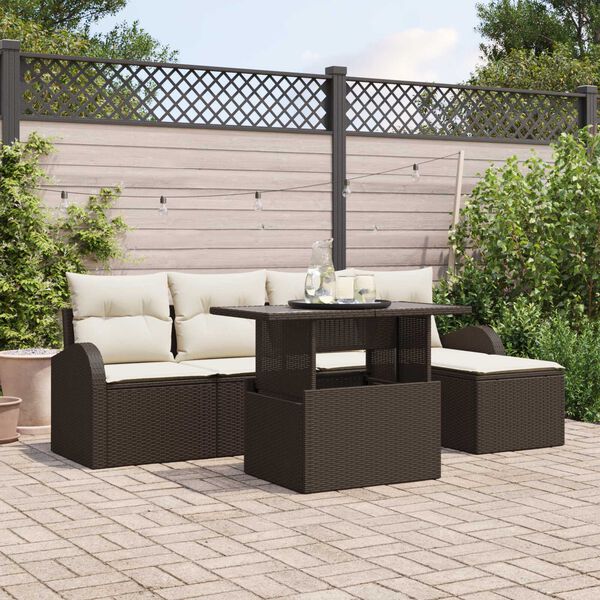 vidaXL Garten-Sofa-Set mit Kissen mit Speicher 6 pcs Braun Poly Rattan