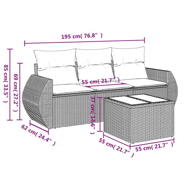 vidaXL 4-tlg. Garten-Sofagarnitur mit Kissen Hellgrau Poly Rattan