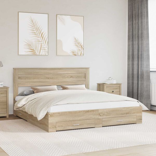 vidaXL Bettrahmen mit Kopfteil Sonoma-Eiche 200 x 200 cm Holzwerkstoff