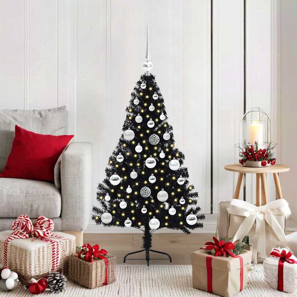 vidaXL K&uuml;nstlicher vorbeleuchteter Weihnachtsbaum Schwarz 120 cm PVC