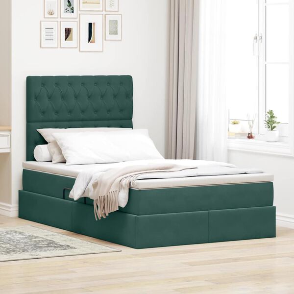 vidaXL Bett mit Stauraum und LED mit LED Dunkelgr&uuml;n 120 x 200 cm Samt