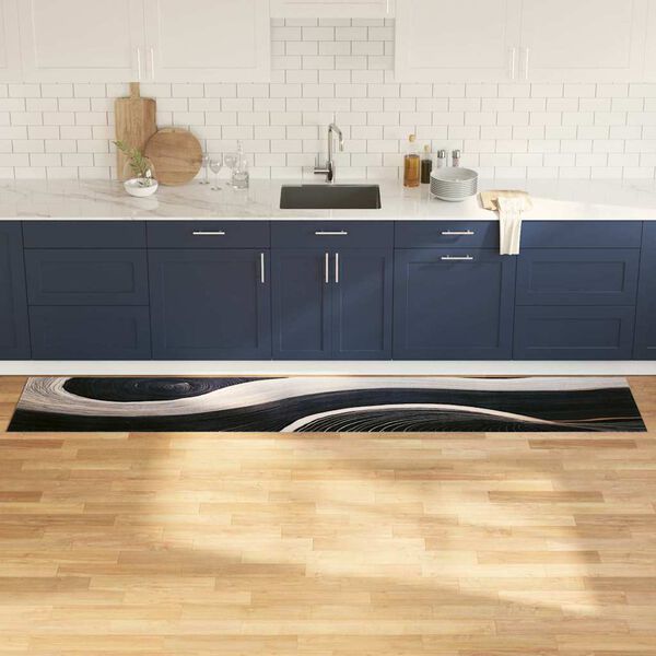 vidaXL K&uuml;chen Teppich Schwarz 300 x 60 cm Samt