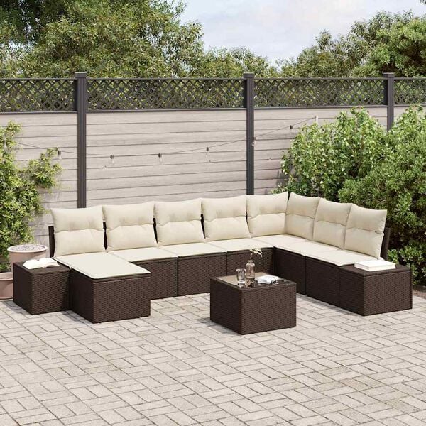 vidaXL Garten-Sofa-Set mit Kissen 8 pcs Braun und Creme Poly-Rattan