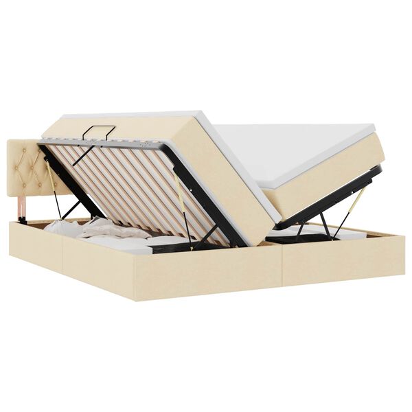 vidaXL Bett mit LED-Lichtleisten mit Kopfteil Creme 180 x 200 cm Stoff