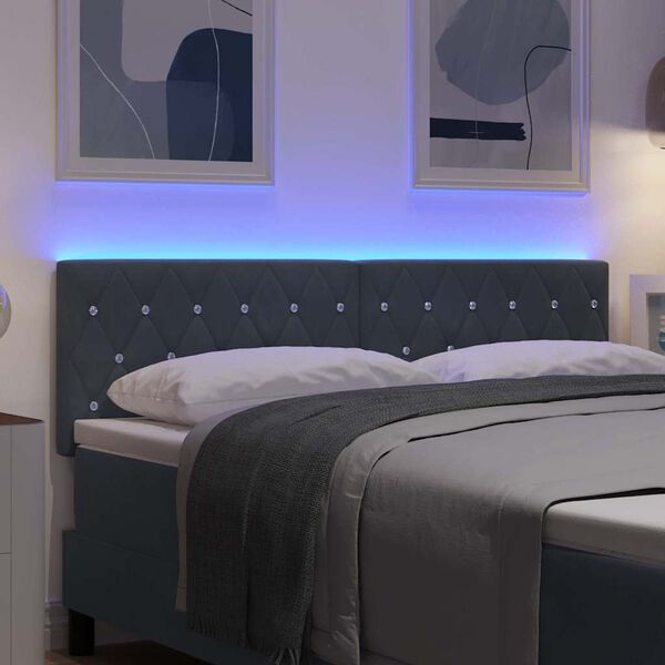 vidaXL LED Kopfteil mit LED-Lichtleisten Dunkelgrau 144 cm Polyester