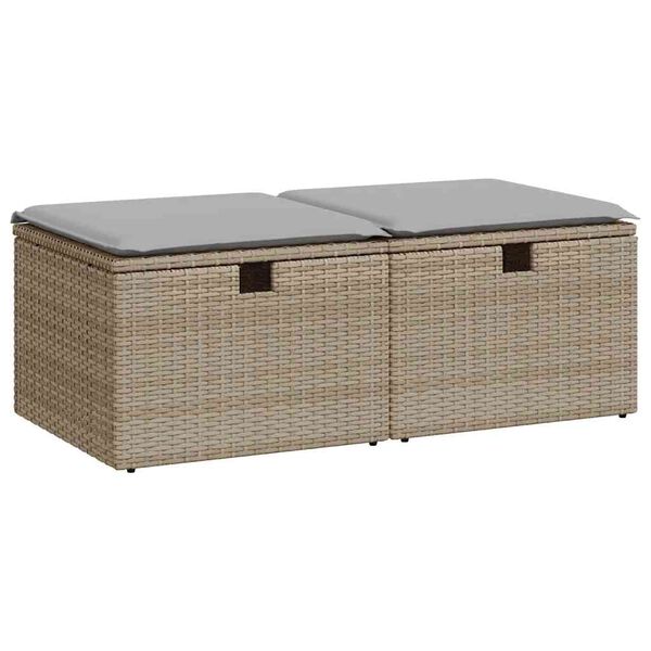 vidaXL 2-tlg. Garten-Sofagarnitur mit Kissen Beige Poly Rattan Akazie