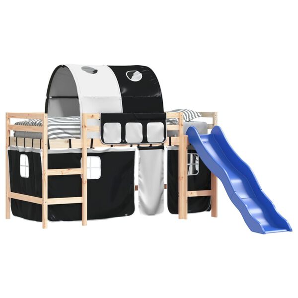 vidaXL Kinderhochbett mit Tunnel Wei&szlig; & Schwarz 80x200 cm Kiefernholz