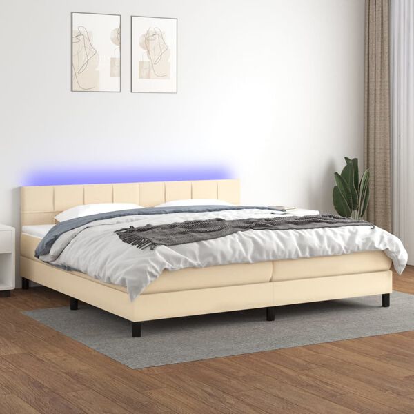 vidaXL Boxspringbett mit Matratze & LED Creme 200x200 cm Stoff