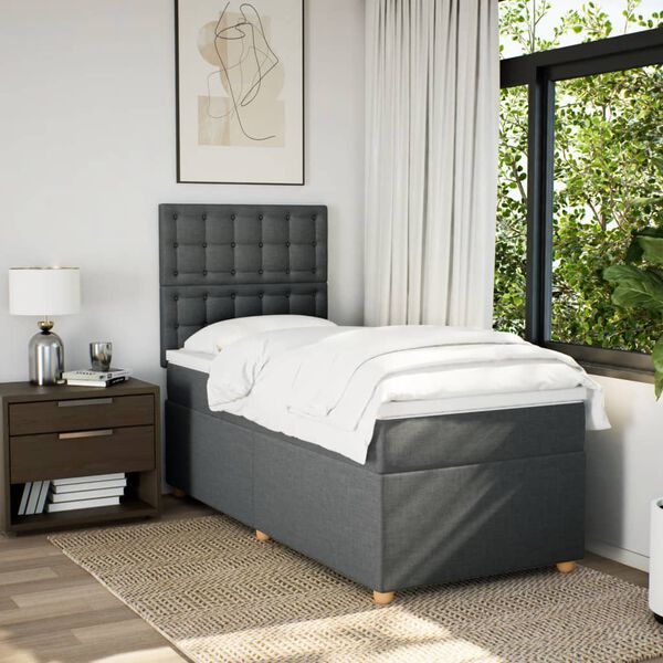 vidaXL Boxspringbett mit Matratze Dunkelgrau 90x190 cm Stoff