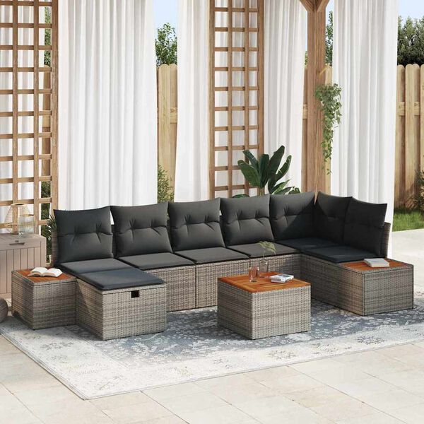 vidaXL Gartensofa-set mit Kissen 8 pcs Grau Poly-Rattan