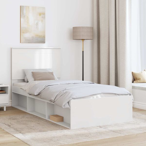 vidaXL Bettrahmen mit Kopfteil Wei&szlig; 90 x 190 cm Massives Kiefernholz