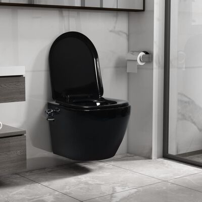 vidaXL Wand-WC ohne Spülrand mit Bidet-Funktion Keramik Schwarz