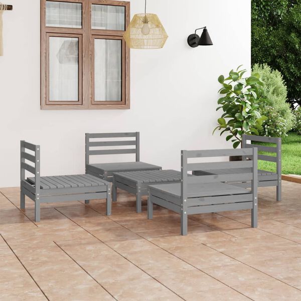 vidaXL 5-tlg. Garten-Lounge-Set Grau Kiefer Massivholz