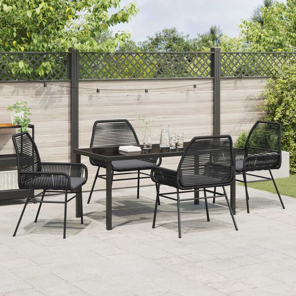 vidaXL Garten Essgruppe mit Kissen 5 pcs Schwarz Poly-Rattan