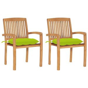 vidaXL Gartenst&uuml;hle 2 Stk. mit Hellgr&uuml;nen Kissen Massivholz Teak
