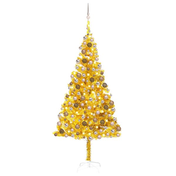 vidaXL K&uuml;nstlicher Weihnachtsbaum Beleuchtung & Kugeln Gold 210 cm