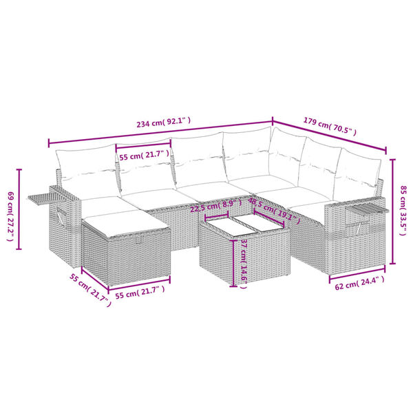 vidaXL 8-tlg. Garten-Sofagarnitur mit Kissen Schwarz Poly Rattan