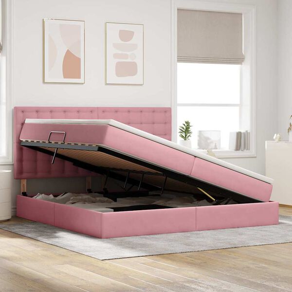 vidaXL Aufbewahrungsbett mit Matratze Rosa 200 x 200 cm Samt